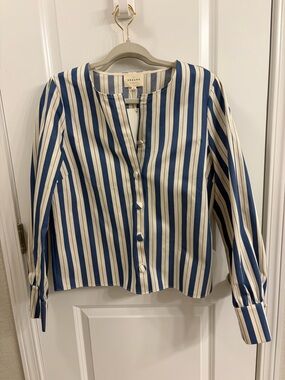 Sézane Navy and White Vertical-Strip Blouse